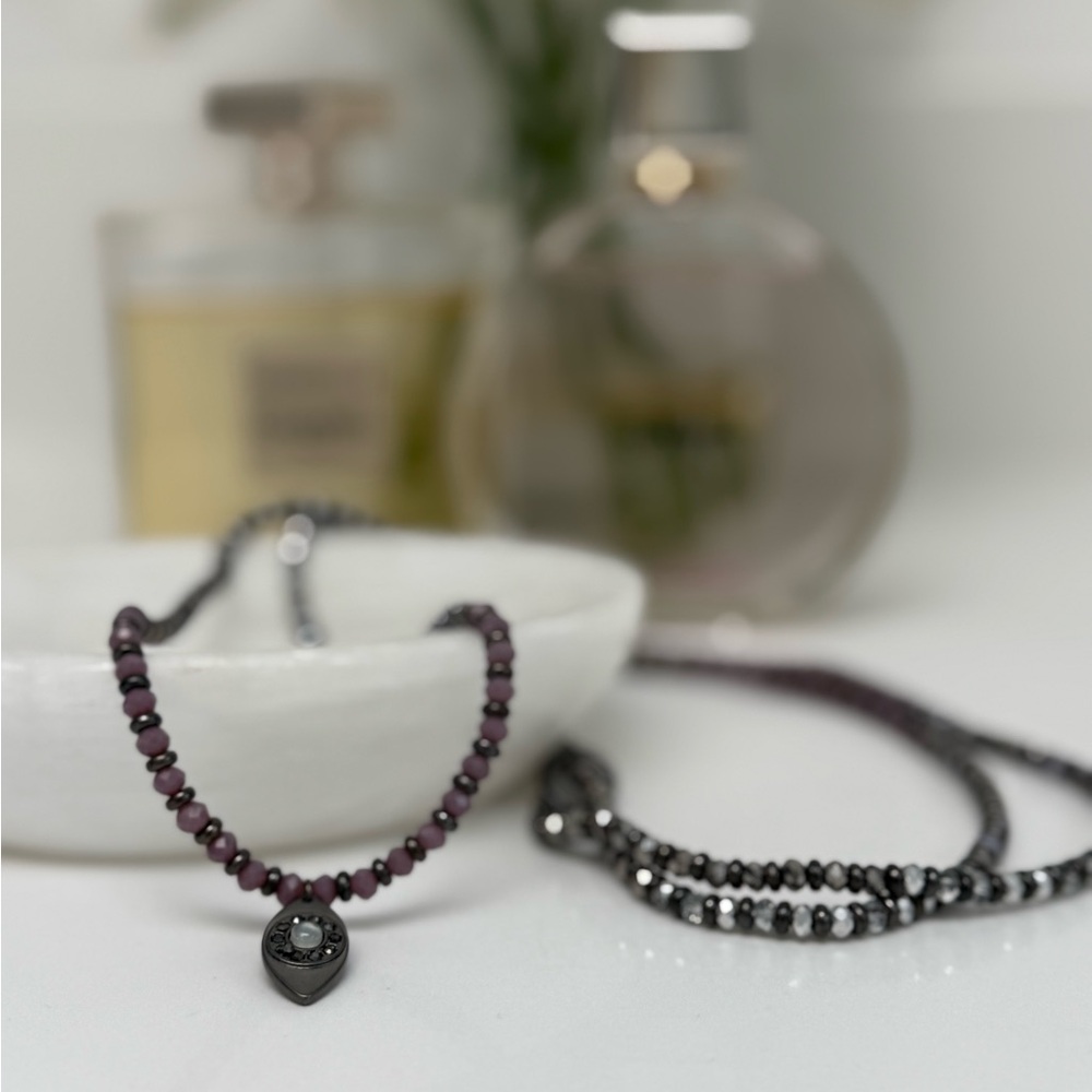 Marlyn Schiff Black/Silver/Purple Beaded Necklace